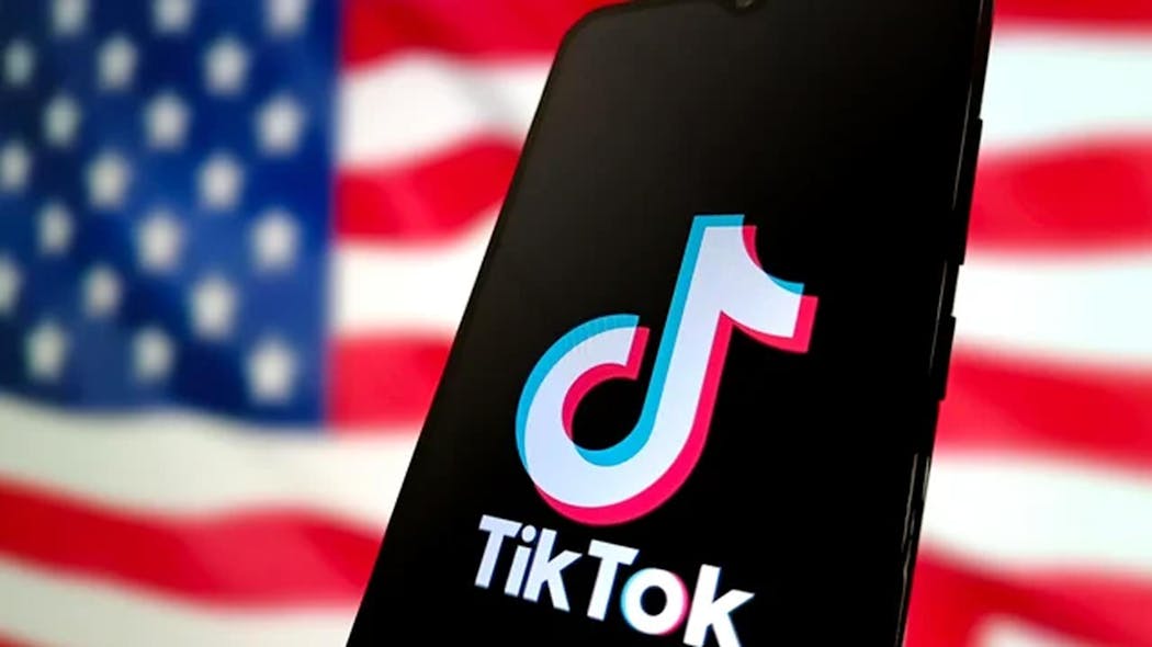 TikTok app USA flag background - April 2025