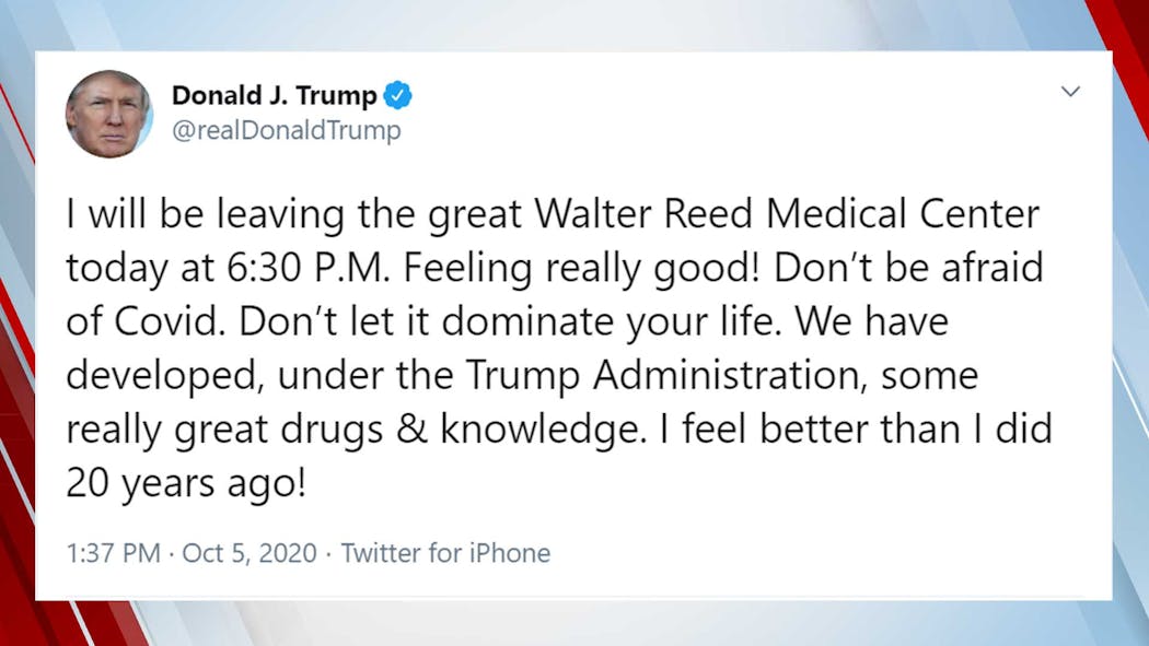 President Trump Tweets He Will Be Discharged From Walter Reed Monday