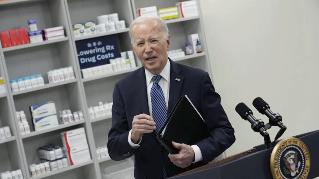  President Biden after speaking about drug costs in 2023.