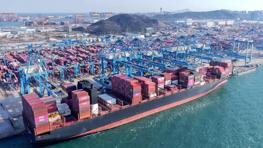 A cargo ship in Qingdao, China.