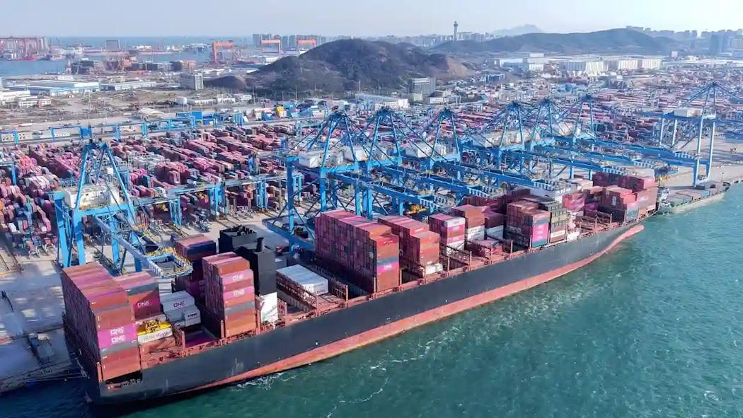 A cargo ship in Qingdao, China.